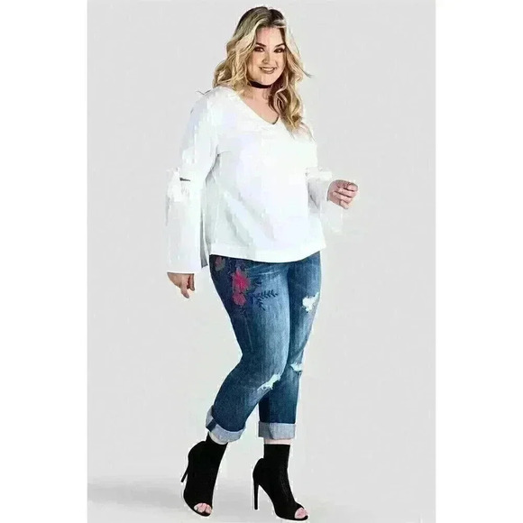 Standards and Practices Plus size 16 Embroidered distressed jeans. X-Boyfriend - Picture 1 of 11